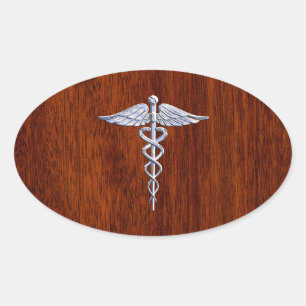 Sticker Ovale Symbole Médicale de Caduceus en argent Imprimer