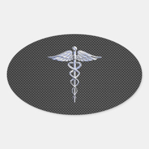 Sticker Ovale Symbole Médicale Silver Caduceus Style fibre de ca