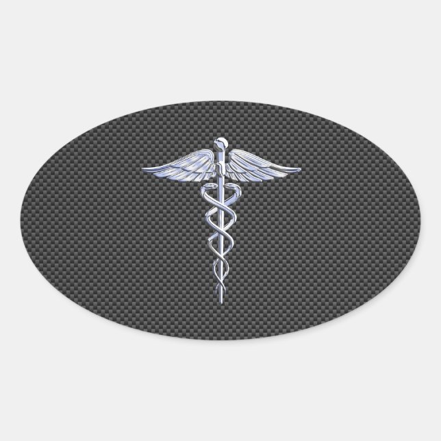 Sticker Ovale Symbole Médicale Silver Caduceus Style fibre de ca (Devant)