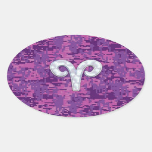 Sticker Ovale Symbole Pearl Like Aries sur Camo numérique rose