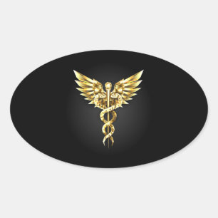 Sticker Ovale Symbole Polygonal Or Caduceus