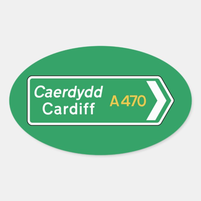 Sticker Ovale Symbole routier de Cardiff, Royaume-Uni (Devant)