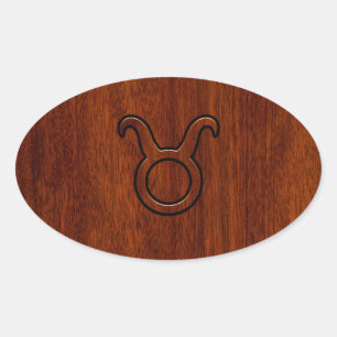 Sticker Ovale Symbole Taurus Zodiac en Mahogany Style imprimé