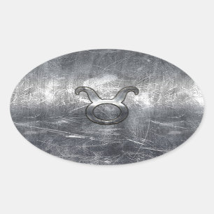 Sticker Ovale Symbole Taurus Zodiaque en Grunge Style désossé