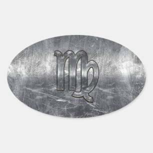 Sticker Ovale Symbole Virgo Zodiac Grunge Style Distressed