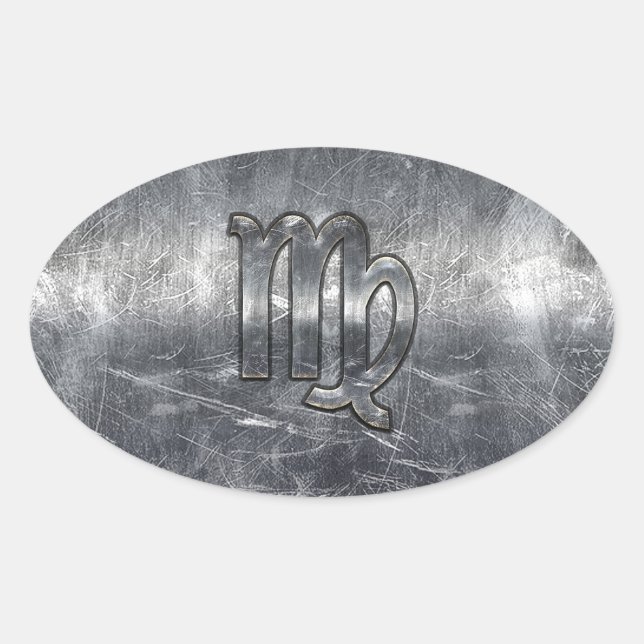 Sticker Ovale Symbole Virgo Zodiac Grunge Style Distressed (Devant)