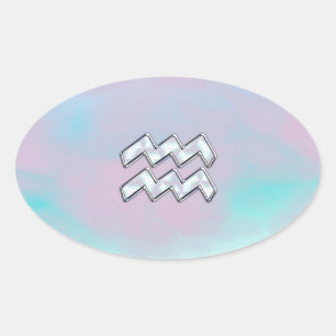 Sticker Ovale Symbole Zodiaque d'Aquarius sur la mère de Pearl N