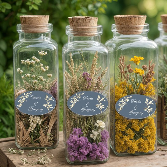 Sticker Ovale Symphonie florale intemporelle en bleu (Créateur téléchargé)