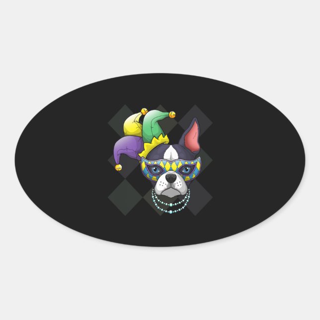 Sticker Ovale T-shirt Funny Boston Terrier (Devant)