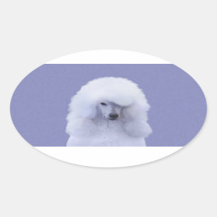 Sticker Ovale Tableau blanc standard de caniche - Art original d