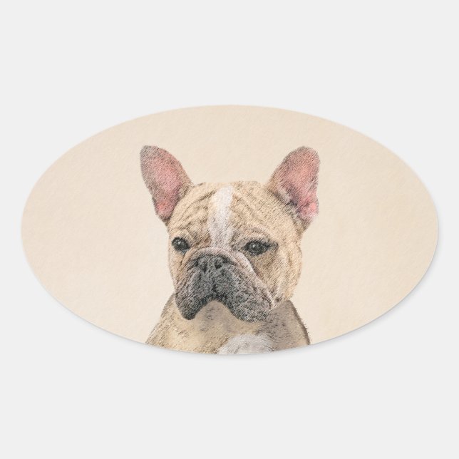 Sticker Ovale Tableau Français Bulldog (Sable) - Joli Original D (Devant)