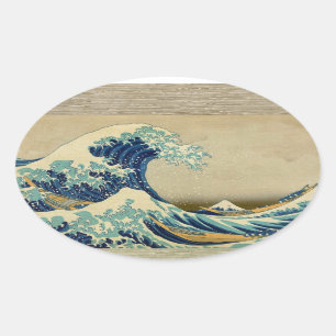 Sticker Ovale Tableau Japonais vintage De Grande Vague