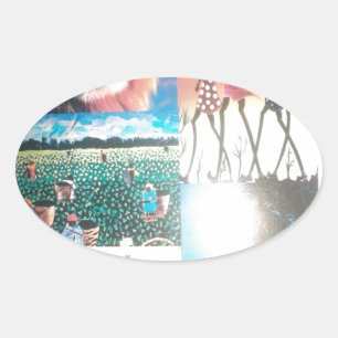 Sticker Ovale Tapisserie kenyane : Faune, Culture & Plage côtièr