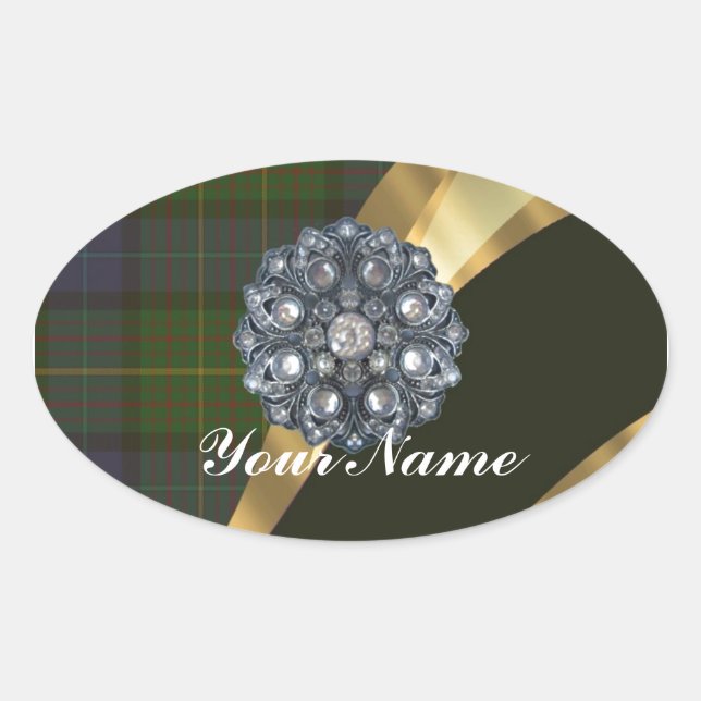 Sticker Ovale Tartan vert foncé (Devant)