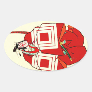 Sticker Ovale Tatouage oriental frais de samouraïs de Shibaraku