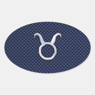 Sticker Ovale Taurus Zodiac Décor Marine Blue Carbon Fiber Impre