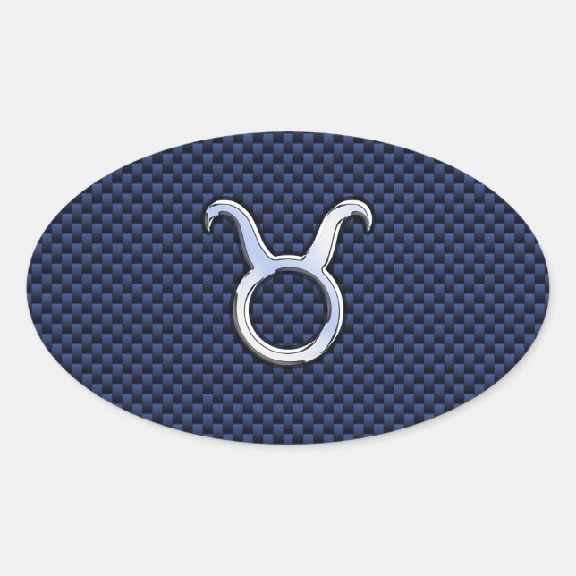 Sticker Ovale Taurus Zodiac Décor Marine Blue Carbon Fiber Impre (Devant)