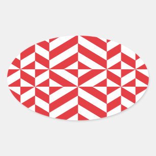 Sticker Ovale Tchry Red Geometric Deco Cube Pattern