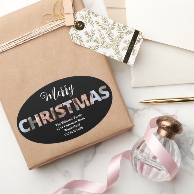 Sticker Ovale Téléchargez votre photo en Noël par SMS (Cadeaux)