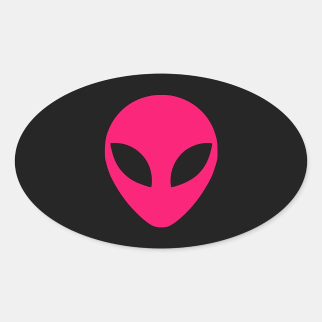Sticker Ovale Tête d'Alien rose vif (Devant)