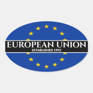 Sticker Ovale Texte blanc Union européenne Fondée Drapeau 1992
