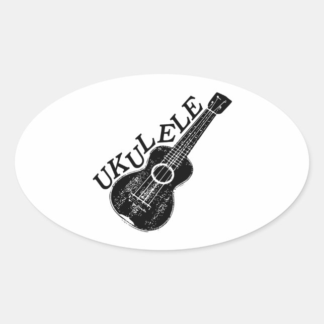 Sticker Ovale Texte Et Image Ukulele (Devant)
