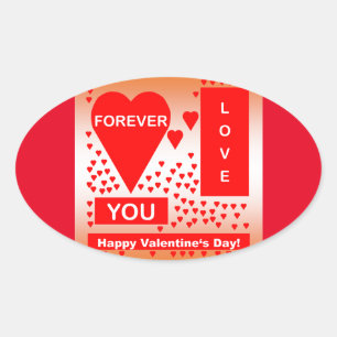 Sticker Ovale Texte Heureuse Sainte-Valentin pour toujours Coeur
