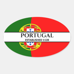 Sticker Ovale Texte noir Portugal établi 1128 Drapeau