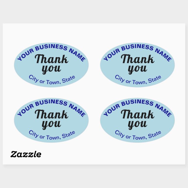 Sticker Ovale Textes de Merci d'entreprise sur bleu clair (Feuille)
