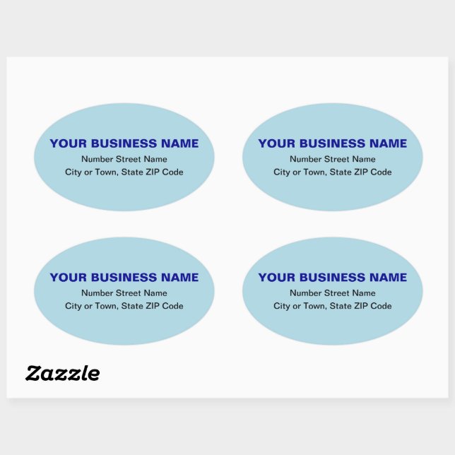 Sticker Ovale Textes simples Adresse professionnelle sur bleu cl (Feuille)