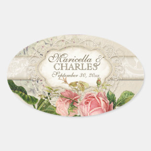 Sticker Ovale Thé de dentelle Vintage moderne teint Hydrangea en