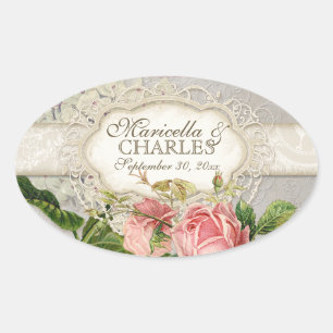 Sticker Ovale Thé de dentelle Vintage moderne teint Hydrangea en