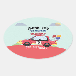 Sticker Ovale Thème d'anniversaire pour enfants de course automo