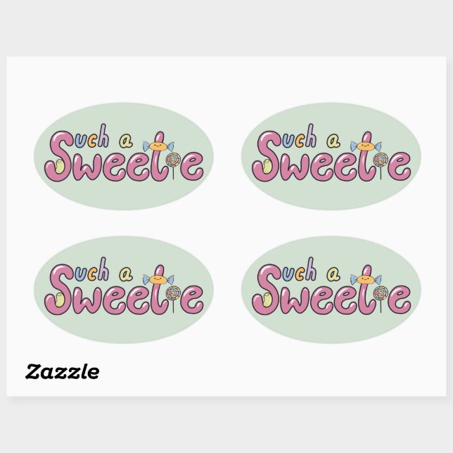 Sticker Ovale Thème de bonbons Kawaii (Feuille)