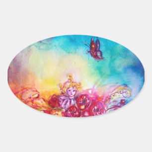 STICKER OVALE THUMBELINA, PANIER À FLEURS ET BOUTEILLE