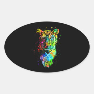 Sticker Ovale Tigre Pop Art coloré