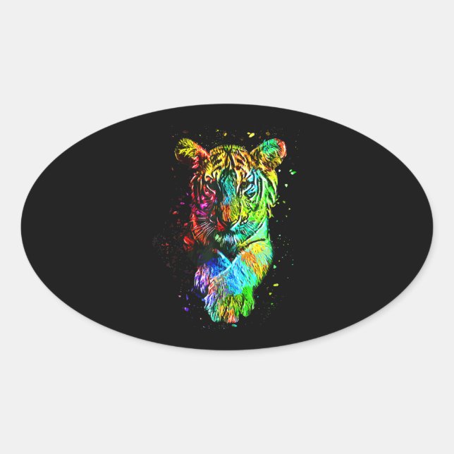 Sticker Ovale Tigre Pop Art coloré (Devant)