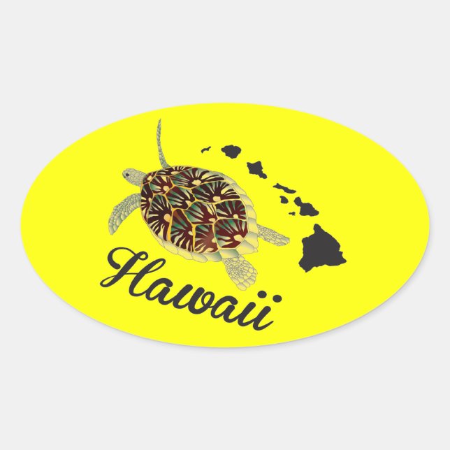 Sticker Ovale Tortue verte d'Hawaii (Devant)