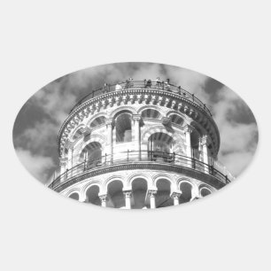 Sticker Ovale Tour blanche noire de Pise Italie