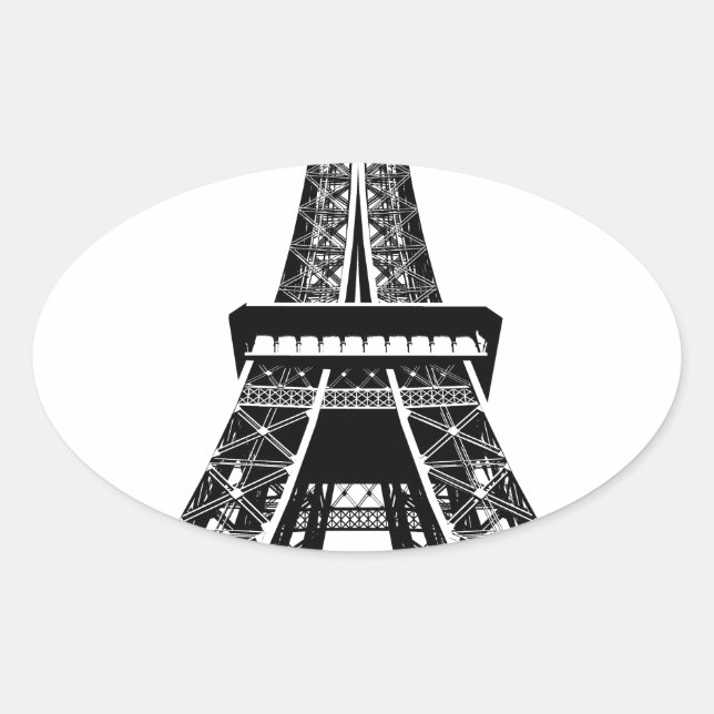 Sticker Ovale Tour Eiffel noir blanc Paris France Art (Devant)