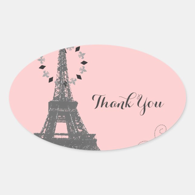 Sticker Ovale tour eiffel rose vintage paris merci (Devant)
