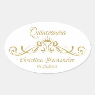 Sticker Ovale Tourbillons d'or, Tiara Quinceanera