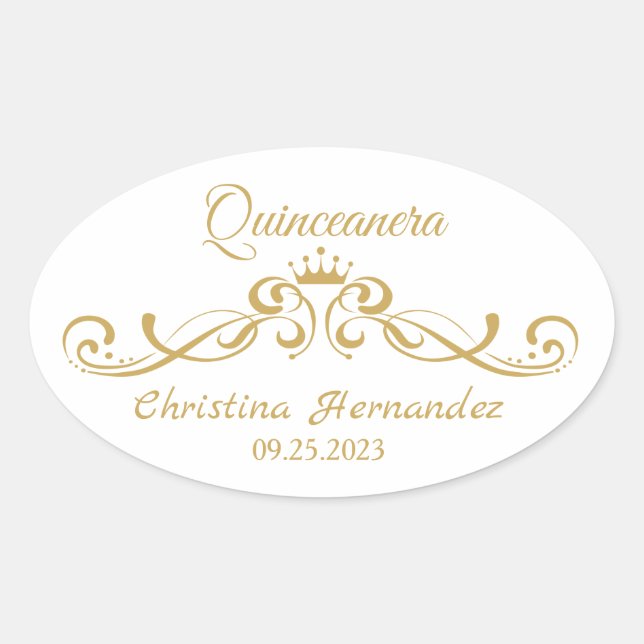 Sticker Ovale Tourbillons d'or, Tiara Quinceanera (Devant)