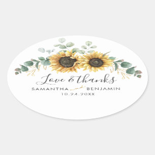 Sticker Ovale Tournesol Floral Eucalyptus Mariage Remerciements