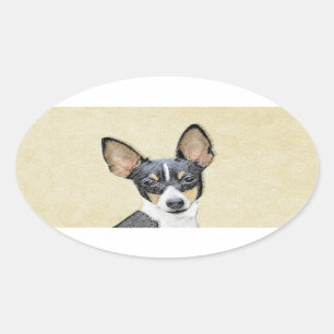 Sticker Ovale Toy Fox Terrier Peinture - Cute Original Chien Art