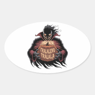 Sticker Ovale Tralalero Tralala Vampire Citrouille Halloween