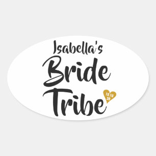 Sticker Ovale Tribu de la mariée Or Date Cœur Personnalisé