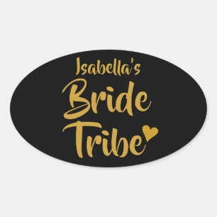Sticker Ovale Tribu de mariée personnalisée Cœur en or