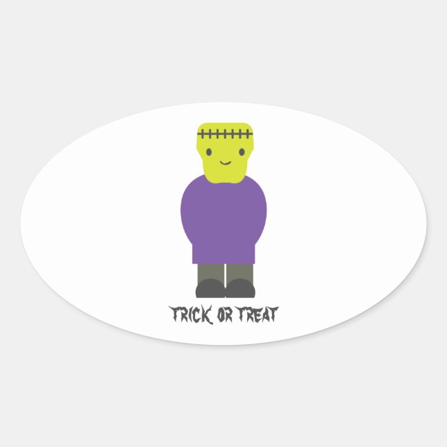 Sticker Ovale Trick ou traitement - Cute Frankenstein (Devant)