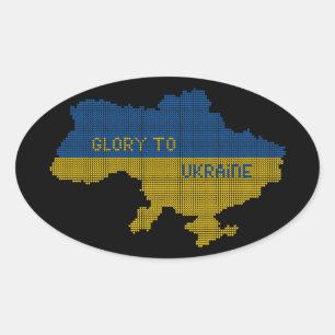 Sticker Ovale Tricot Ukraine texte de la carte d'Etat Gloire à l